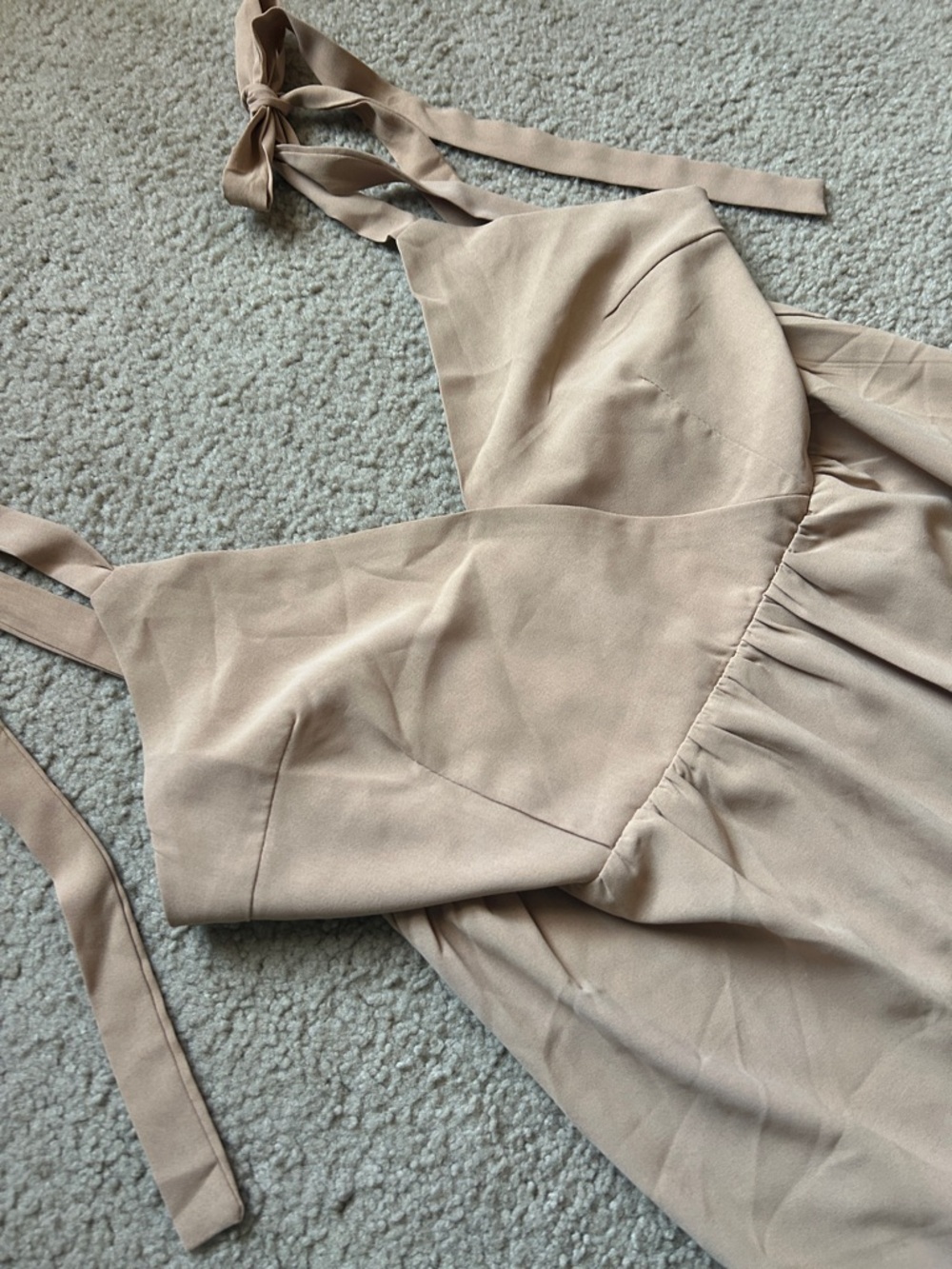 Tan Tie Strap Ruffle Hem Mini Dress - Picture 2 of 7